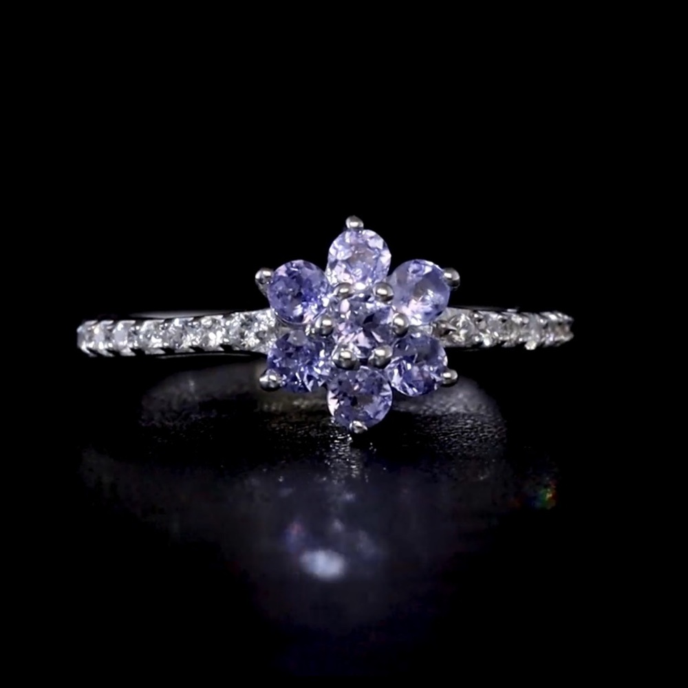 Tanzanite and white zircon platinum over SS size 7 ring NEW